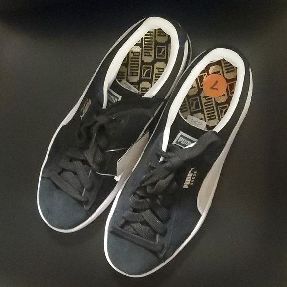 Puma Sneakers Boys Kids Size 7m 7c 7 Black Gray Side Stripe Suede Low To… - Picture 7 of 15